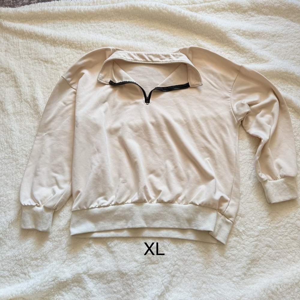 Cream Quarter-Zip Pullover - XL